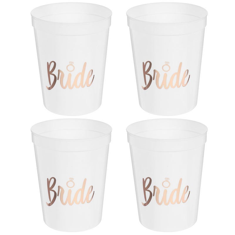 Unbreakable Plastic Wedding Wine Cups Sturdy Bride Themed 4 Piece Set For Party Cocktail Juice - Image 2