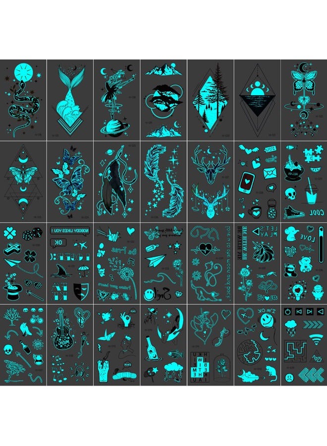 Kotbs 28 Sheets Kids Temporary Tattoos for Boys and Girls, Waterproof Luminous Snake Butterfly Feather Anime Cartoon Kids Tattoos Temporary, Glow in The Dark Tattoos for Kids Party Favor Supplies
