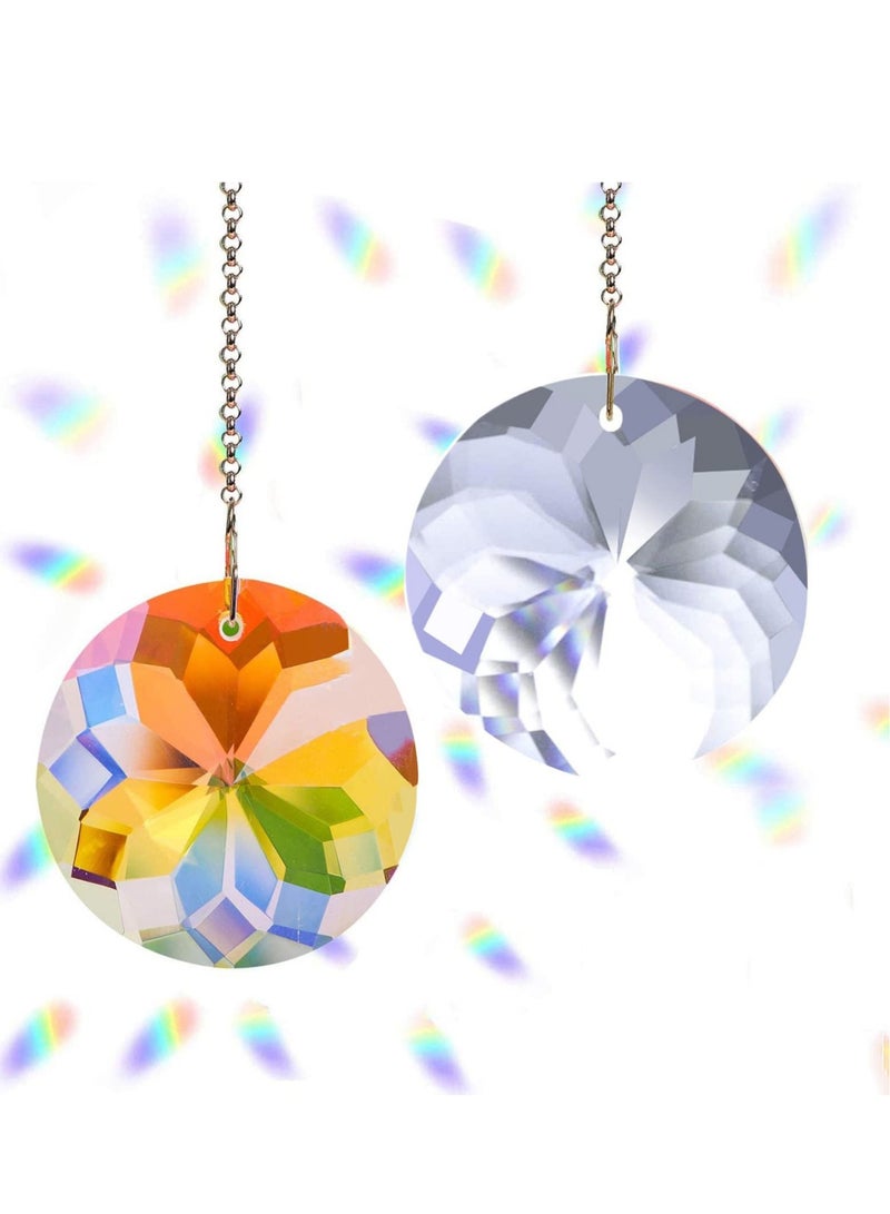 كابتن تيك Crystal Ball Prism Suncatcher, 2pcs Window Hanging Glass Rainbow Sun Catcher Pendant Ornaments with Chain for Home, Office, Garden, and Car Decoration - Image 1