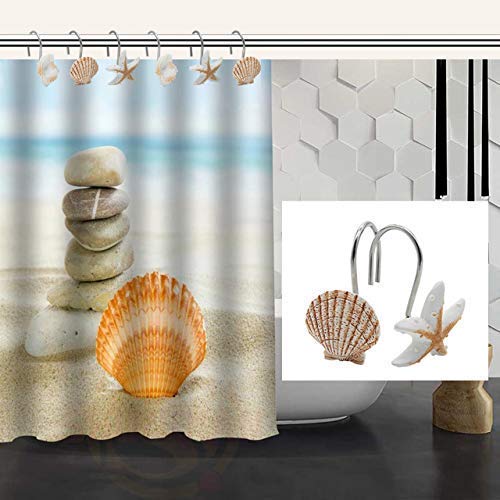 FINROS Seashell Shower Curtain Hooks,12PCS Anti Rust Decorative Resin Hooks for Bathroom, Baby Room, Bedroom, Living Room Decor (Light Brown Seashell) - Image 4
