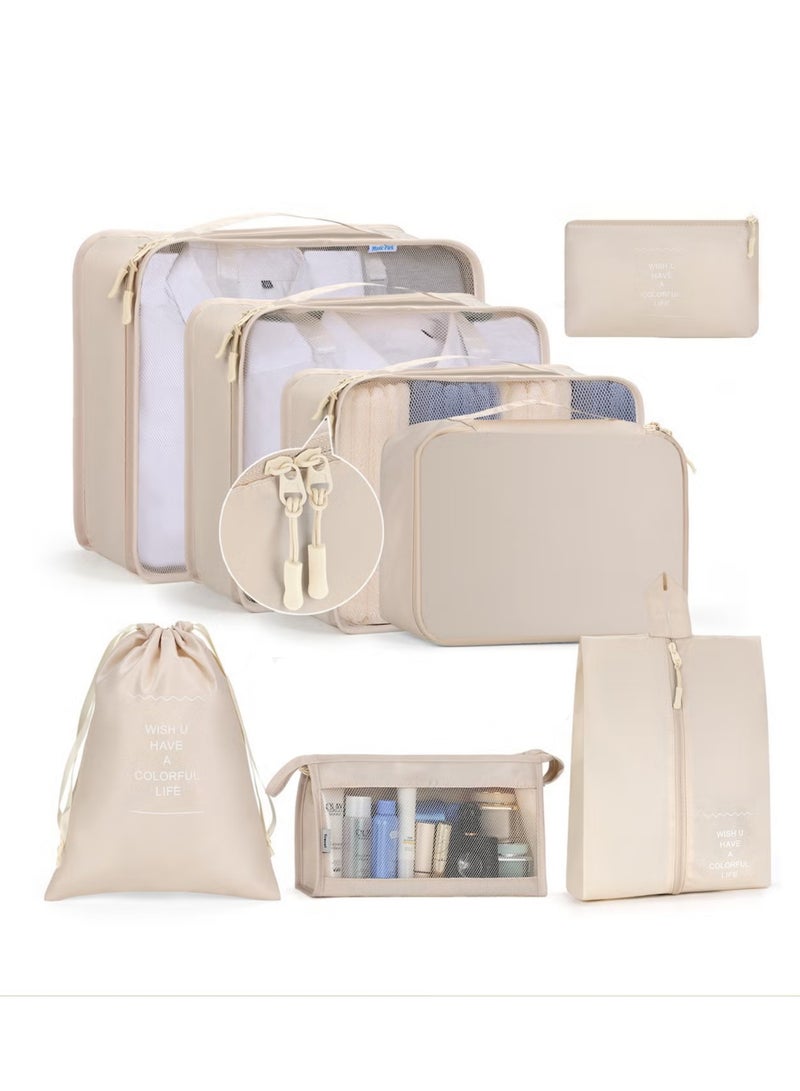 Rock Pow Packing Cubes for Suitcase 8Pcs Beige Packing Cubes for Storage Luggage Packing Organizer Travel Packing Cubes Set Clothes Shoes Storage for Travel Essential - Image 1