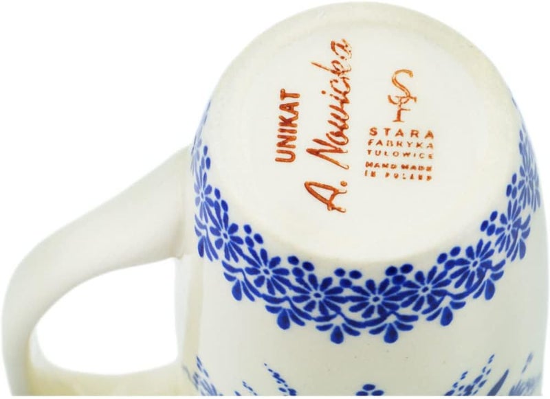 Polmedia Polish Pottery فنجان خزف بولندي أصلي سعة 15 أونصة تصميم UNIKAT في تصميم صقيع الصباح مصنوع يدويًا في بولسوافيا بولندا شهادة الأصالة - Image 4