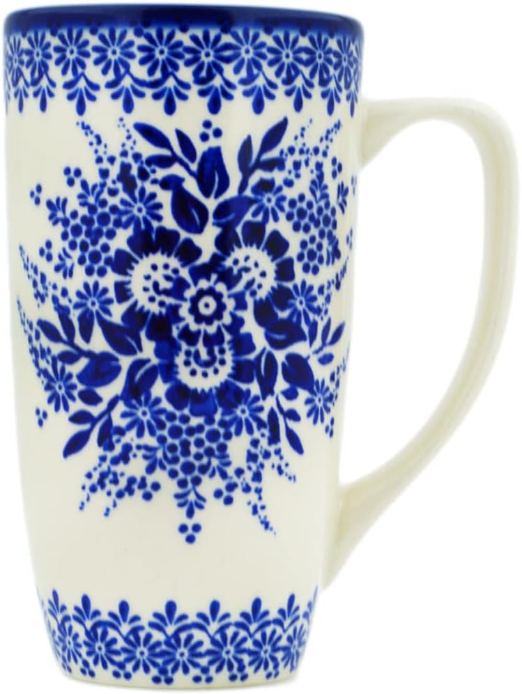 Polmedia Polish Pottery فنجان خزف بولندي أصلي سعة 15 أونصة تصميم UNIKAT في تصميم صقيع الصباح مصنوع يدويًا في بولسوافيا بولندا شهادة الأصالة - Image 1
