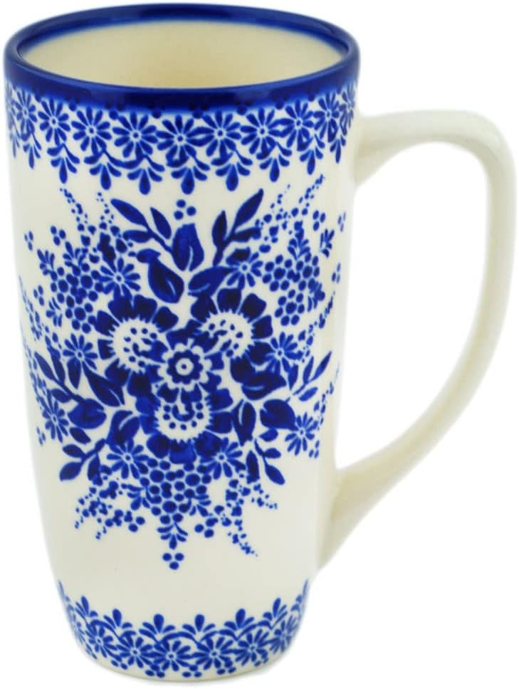 Polmedia Polish Pottery فنجان خزف بولندي أصلي سعة 15 أونصة تصميم UNIKAT في تصميم صقيع الصباح مصنوع يدويًا في بولسوافيا بولندا شهادة الأصالة - Image 2