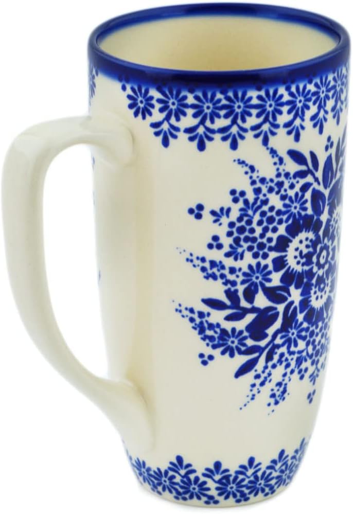 Polmedia Polish Pottery فنجان خزف بولندي أصلي سعة 15 أونصة تصميم UNIKAT في تصميم صقيع الصباح مصنوع يدويًا في بولسوافيا بولندا شهادة الأصالة - Image 3
