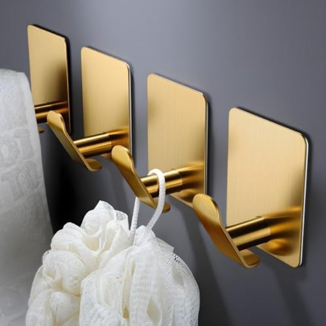 DELITON Adhesive Towel Hooks on Wall: Robe Hooks for Hanging Clothes Hats Stick on Bathroom/Kitchen SUS 304 Stainless Steel Silver - Image 1