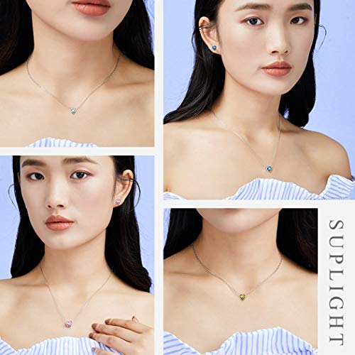 Suplight March Birthstone Necklace 925 Sterling Silver Small Blue Aquamarine Heart Necklace for Women - Image 2