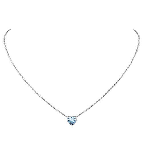 Suplight March Birthstone Necklace 925 Sterling Silver Small Blue Aquamarine Heart Necklace for Women - Image 1