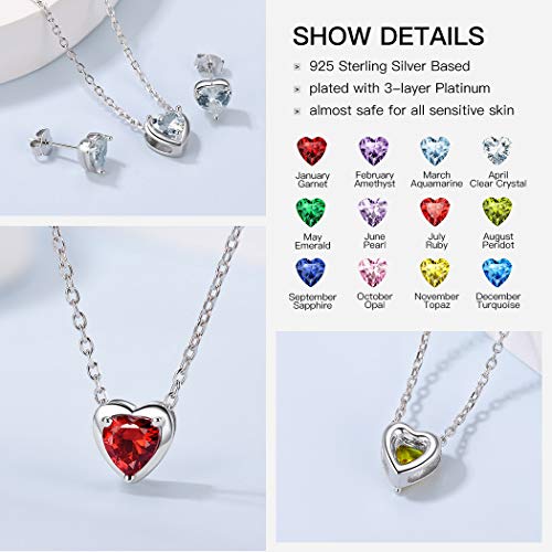 Suplight March Birthstone Necklace 925 Sterling Silver Small Blue Aquamarine Heart Necklace for Women - Image 5