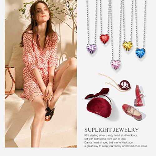 Suplight March Birthstone Necklace 925 Sterling Silver Small Blue Aquamarine Heart Necklace for Women - Image 3