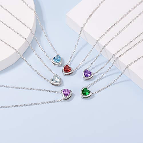 Suplight March Birthstone Necklace 925 Sterling Silver Small Blue Aquamarine Heart Necklace for Women - Image 4
