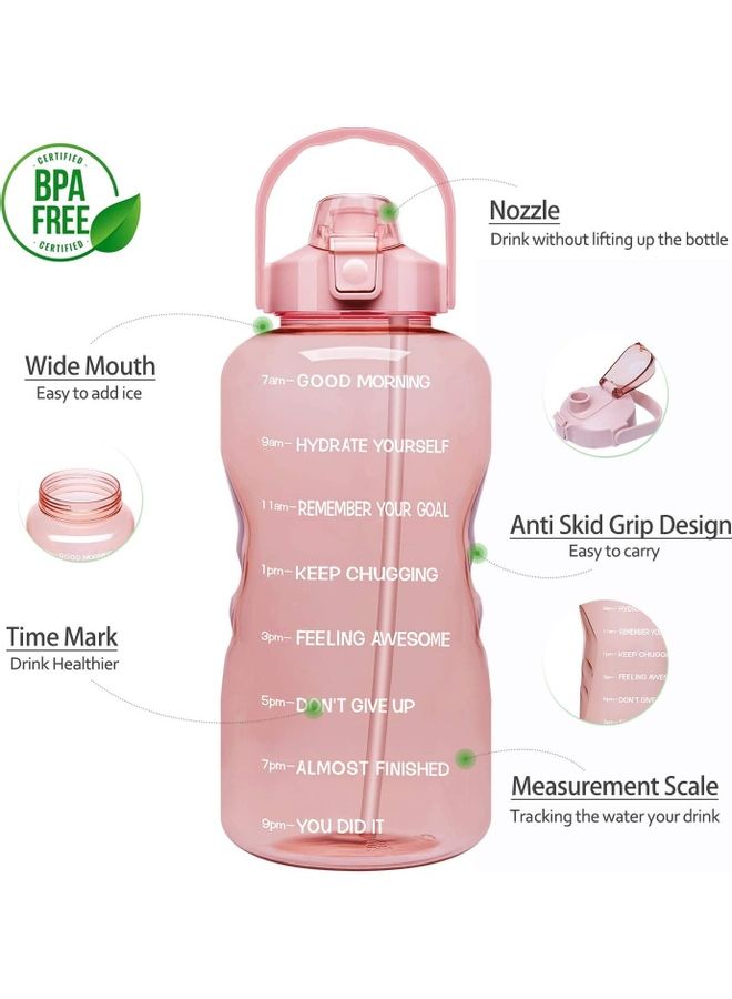 Gallon Large Motivational Sports Water Bottle With Time Marker And Straw - Image 1