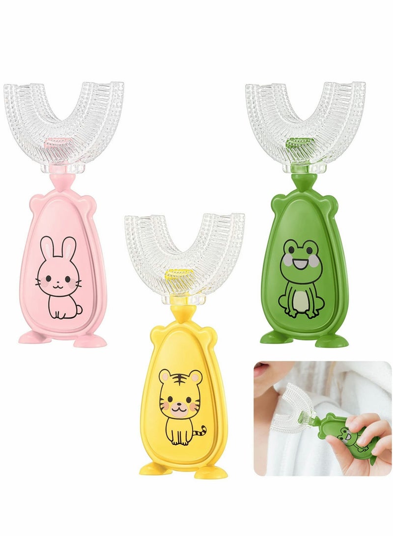 3 Pack U-Shaped Kids Toothbrushes with Soft Silicone Bristles for 360 Degree Oral Care for Toddlers - Image 1