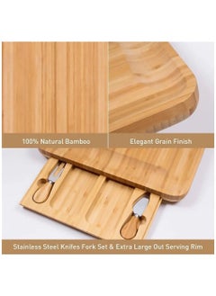 Arabest Bamboo Cheese Board and Knife Set, Charcuterie Board and Serving Meat Platter, Large Cheese Board Set, Serving Ttrays for Party, Home, New House Warming Gifts  - Image 3