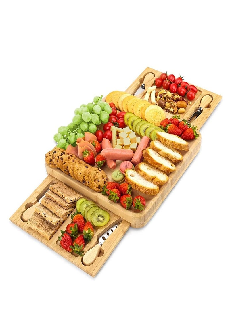 Arabest Bamboo Cheese Board and Knife Set, Charcuterie Board and Serving Meat Platter, Large Cheese Board Set, Serving Ttrays for Party, Home, New House Warming Gifts  - Image 1