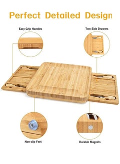 Arabest Bamboo Cheese Board and Knife Set, Charcuterie Board and Serving Meat Platter, Large Cheese Board Set, Serving Ttrays for Party, Home, New House Warming Gifts  - Image 2