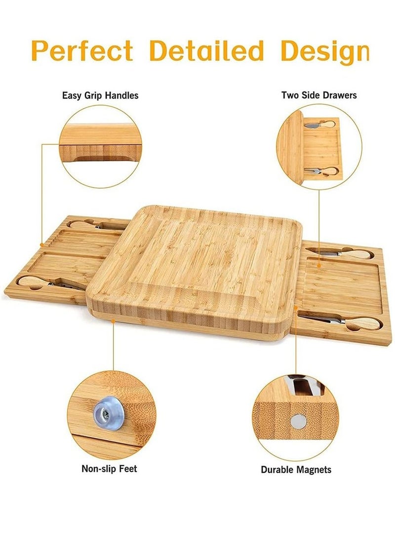 Arabest Bamboo Cheese Board and Knife Set, Charcuterie Board and Serving Meat Platter, Large Cheese Board Set, Serving Ttrays for Party, Home, New House Warming Gifts  - Image 2