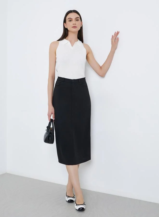 Take Two Take Two Black Midi Skirt with Back Split Hem