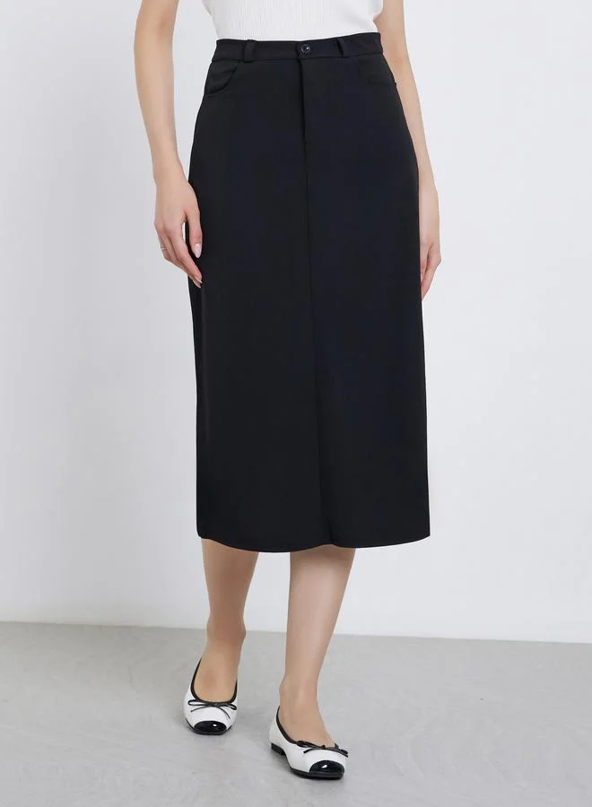 Take Two Take Two Black Midi Skirt with Back Split Hem