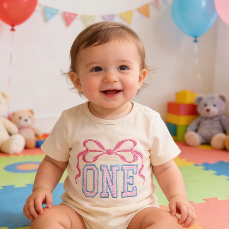 TITKKOP Baby Girl 1st Birthday Shirt,First Birthday Outfit Girl - One Year Old Short Sleeve Tee(9-12M,Beige) - Image 2
