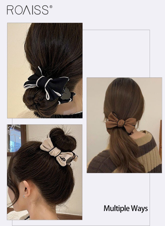 رويس 8 قطع من إكسسوارات الشعر الأنيقة على شكل فيونكة، 3 قطع من مشابك الشعر المحبوكة على شكل فيونكة مع شرائط، 3 قطع من مشابك المخلب على شكل فيونكة مزدوجة الجوانب، قطعتان من ربطات الشعر الساتان العتيقة، إكسسوارات شعر أنيقة مناسبة للارتداء اليومي والحفلات - Image 2