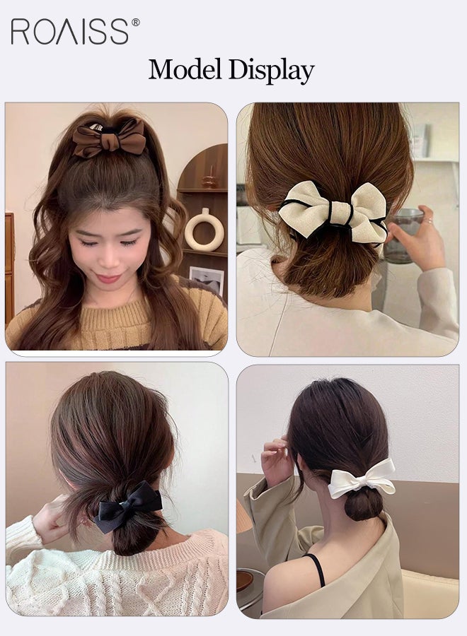 رويس 8 قطع من إكسسوارات الشعر الأنيقة على شكل فيونكة، 3 قطع من مشابك الشعر المحبوكة على شكل فيونكة مع شرائط، 3 قطع من مشابك المخلب على شكل فيونكة مزدوجة الجوانب، قطعتان من ربطات الشعر الساتان العتيقة، إكسسوارات شعر أنيقة مناسبة للارتداء اليومي والحفلات - Image 4