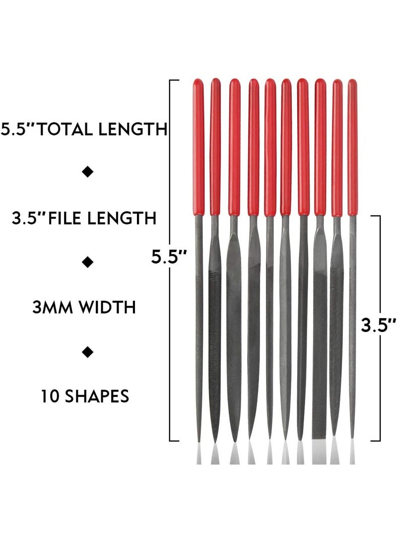 10-Piece Needle File Set – Hardened Alloy Steel Mini Files – Precision Hand Tools with PVC Pouch and Dipped Handles for Metal, Wood & Plastic - Image 3