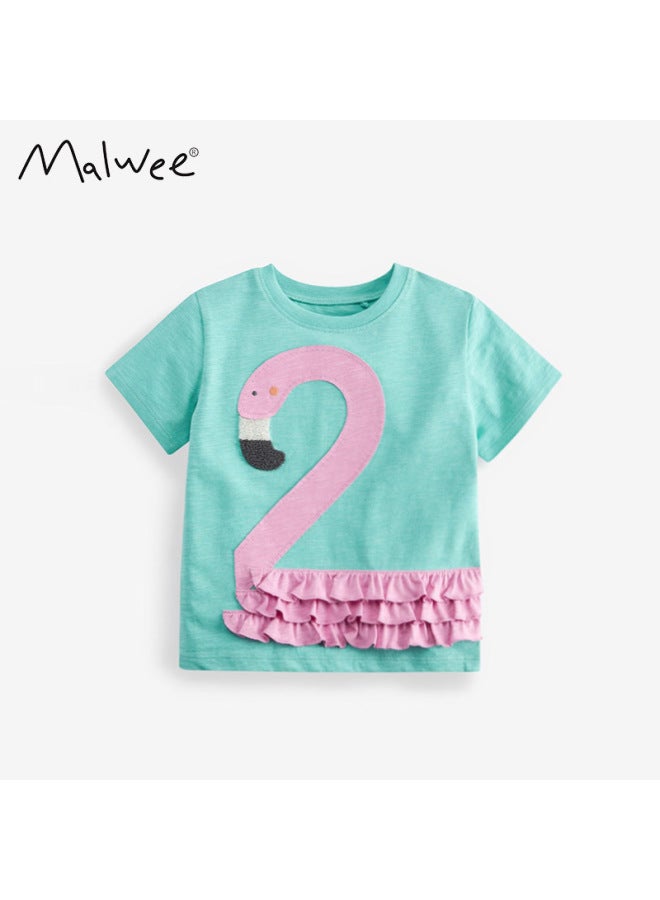 Malwee Girls T-shirt Summer European And American Children Round Neck Stylish Casual Cute Girl Top