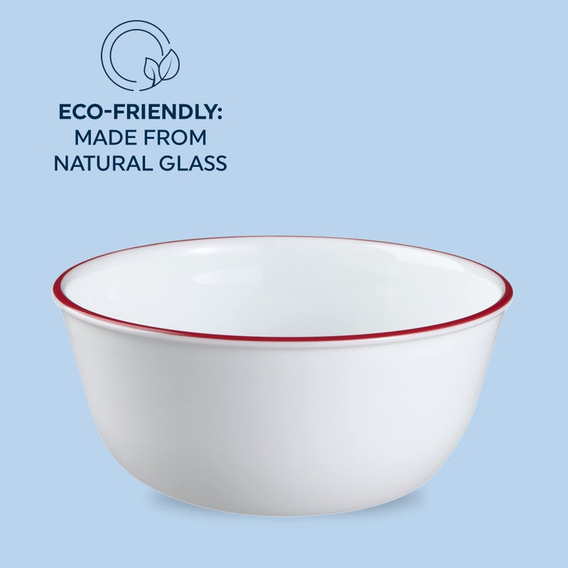 Corelle Vitrelle Glass 6-PC Bowls Set, For Soup Cereal & Dessert, Chip-Resistant & Lightweight Bowl Dinnerware Set, Red Banded 28 OZ - Image 5