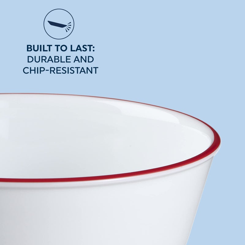 Corelle Vitrelle Glass 6-PC Bowls Set, For Soup Cereal & Dessert, Chip-Resistant & Lightweight Bowl Dinnerware Set, Red Banded 28 OZ - Image 4