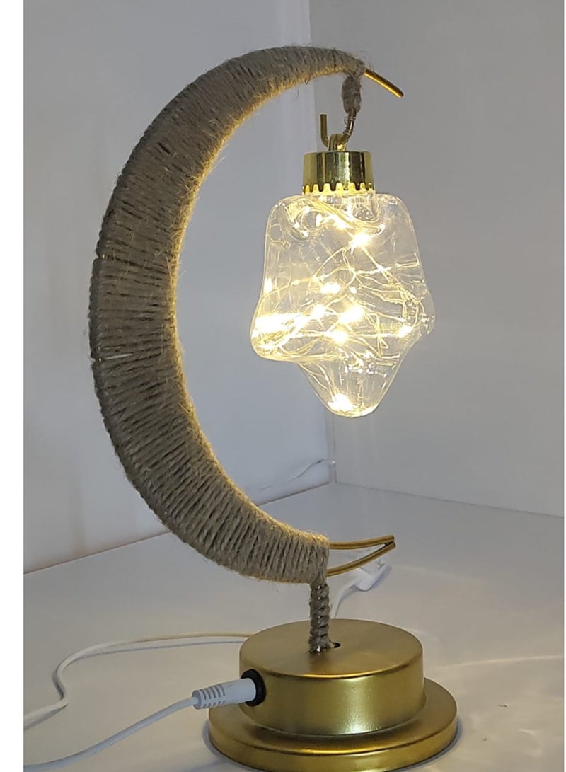 "Moon-Shaped LED Table Lamp with Hanging Star Light – USB Powered Decorative Night Light" - Image 1