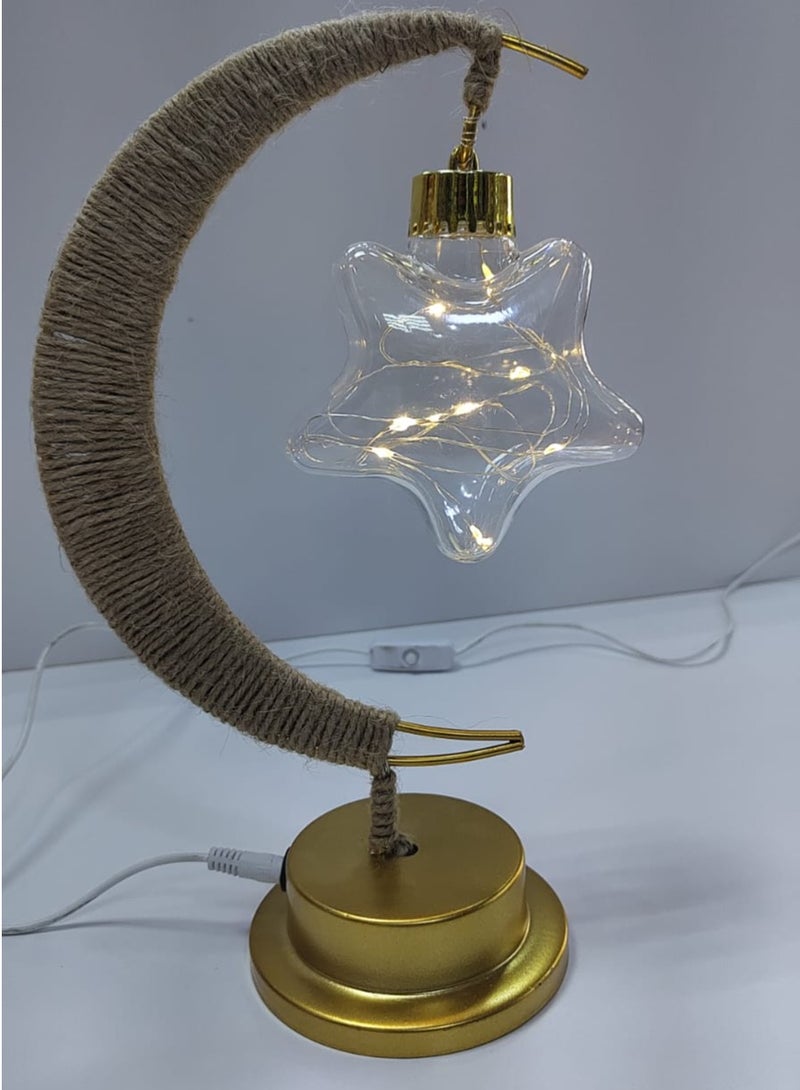 "Moon-Shaped LED Table Lamp with Hanging Star Light – USB Powered Decorative Night Light" - Image 3