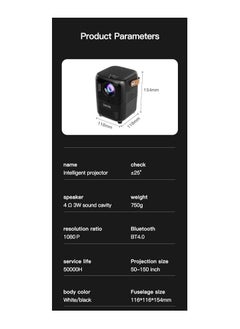 Generic Portable Smart TV Projector for Bedroom Wall, 150 ANSI Lumen, Native 1080p HD, Android OS with Build-in APP & Speaker, Connect iPhone/Android Phone with 2.4G WIFI/Bluetooth/HDMI- L2 (Black & White)  - Image 4