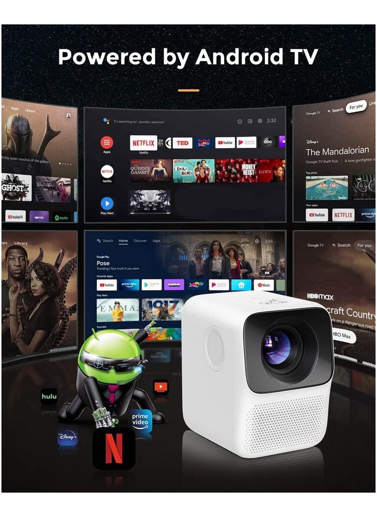 Generic - Portable Smart TV Projector for Bedroom Wall, 150 ANSI Lumen, Native 1080p HD, Android OS with Build-in APP & Speaker, Connect iPhone/Android Phone with 2.4G WIFI/Bluetooth/HDMI- L2 (Black & White) - Image 1