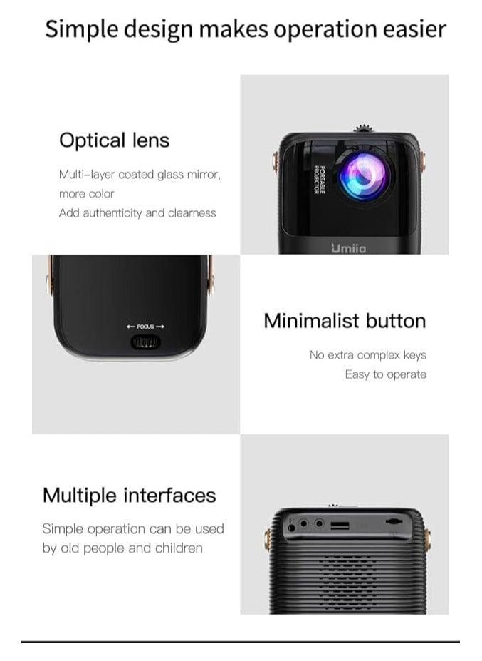 Generic - Portable Smart TV Projector for Bedroom Wall, 150 ANSI Lumen, Native 1080p HD, Android OS with Build-in APP & Speaker, Connect iPhone/Android Phone with 2.4G WIFI/Bluetooth/HDMI- L2 (Black & White) - Image 1