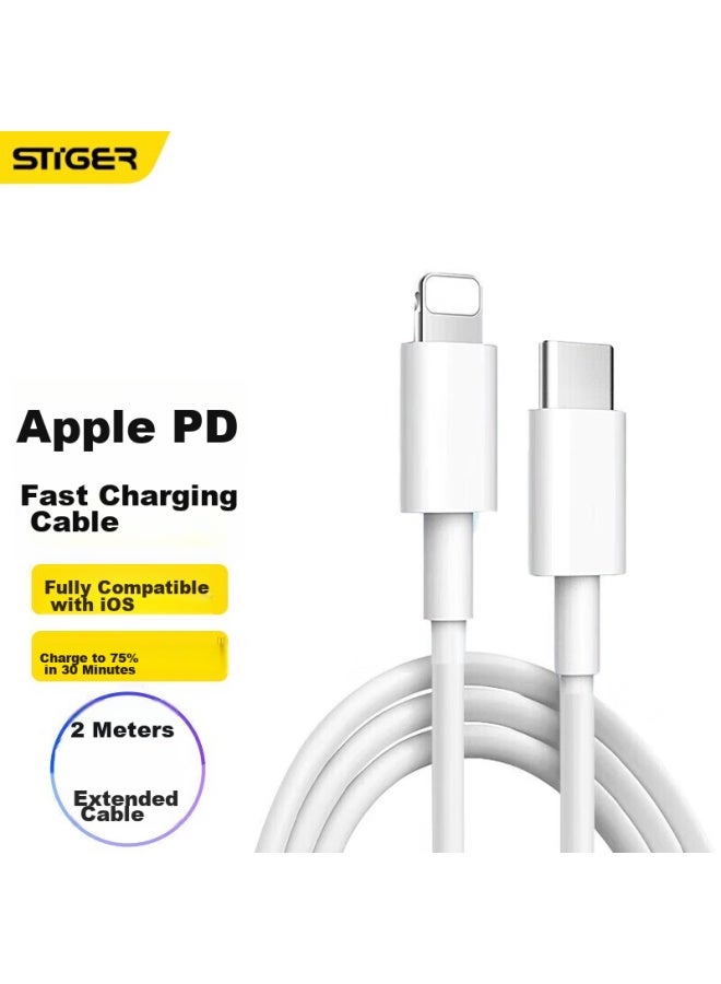 Stiger Fast Charging Cable For Apple Pd20w, Compatible With Iphone 14/13/12/11 Pro/xs Max, Type-c To Lightning Charger, 2 Meters - Image 1