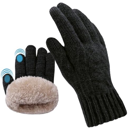 Beurlike Wool Winter Gloves for Men Women Fleece lined Touchscreen Warm Thermal Snow Cable Knit Gloves for Cold Weather Gift(Black) - Image 1