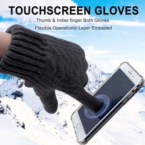 Beurlike Wool Winter Gloves for Men Women Fleece lined Touchscreen Warm Thermal Snow Cable Knit Gloves for Cold Weather Gift(Black) - Image 4