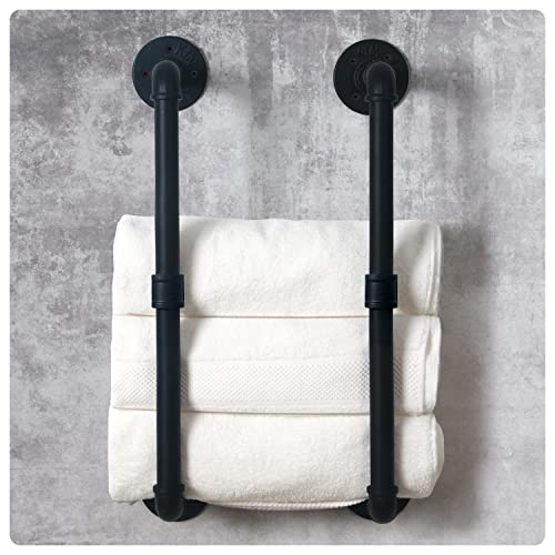 HouseAid Industrial Pipe Towel Rack, Farmhouse Bathroom Towel Storage Holder, Vintage Style Towel Organization, Wall Mounted, Matte Black - Image 3