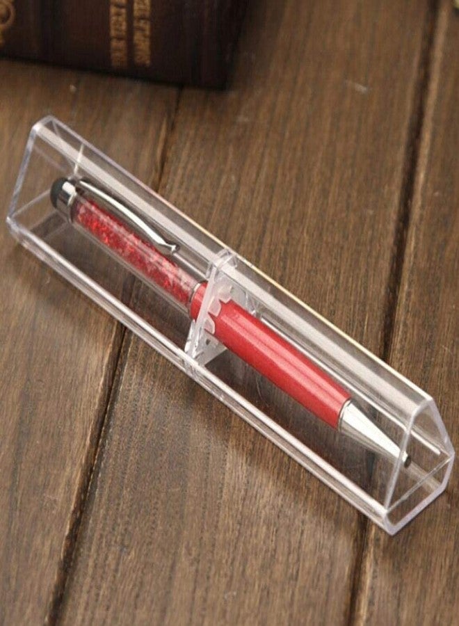 luzen 6Pcs Acrylic Ballpoint Pen Case Holder Gift Box Empty Single Pen Display Storage Case Tube Pens Containers for School Business Office Supplies (Clear, Triangle) - Image 2