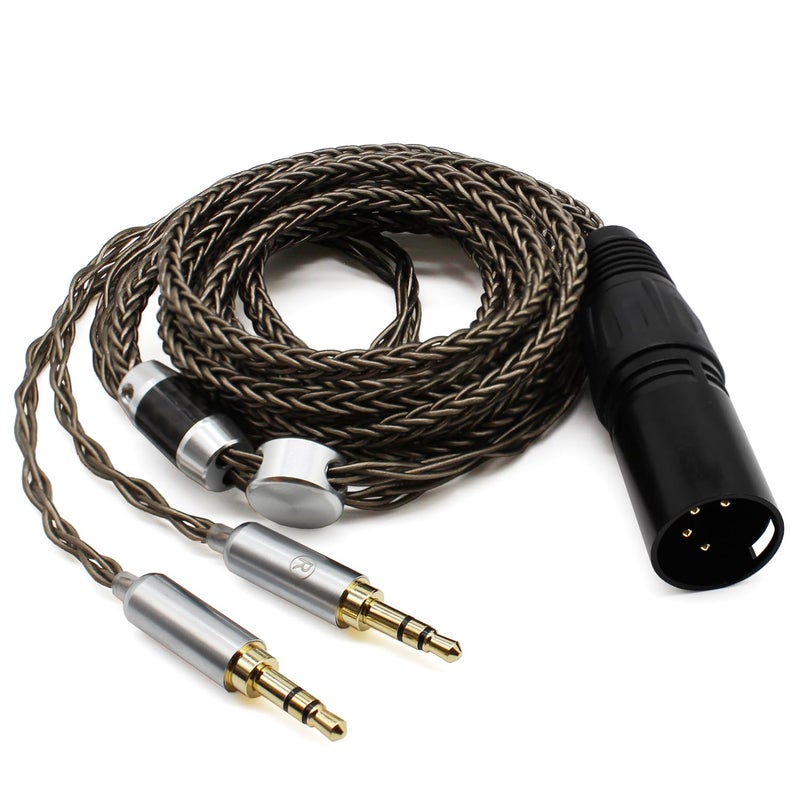 كابل صوتي بديل من 4 Pin XLR متوازن 8 نواة مضفر مطلي بالفضة متوافق مع سماعات Hifiman HE4XX و HE-400i (إصدار 2 × 3.5 مم) - Image 2