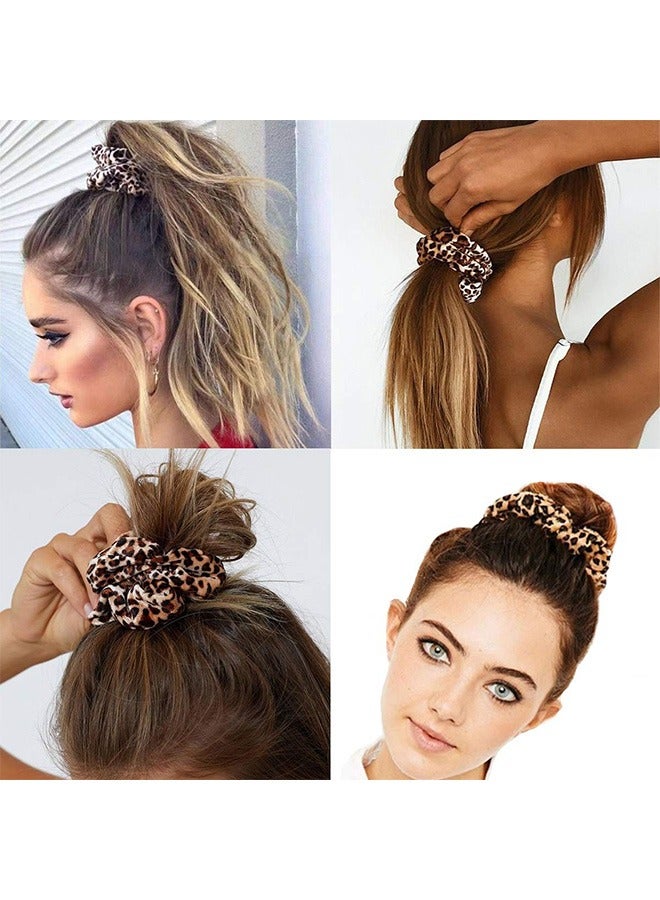 4 Pcs Leopard Print Hair Scrunchies Hair Ties, Cotton Elastic Hair Band, Scrunchies Hair Ties for Women (Brown+Black) - Image 5