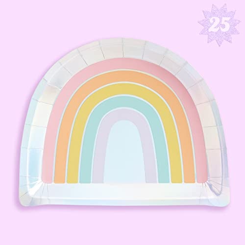 xo Fetti Rainbow Paper Plates  25 pk 9  Happy Pastel Birthday Party Decorations Cute Bachelorette Party Cool Cake Plates Unicorn Bday