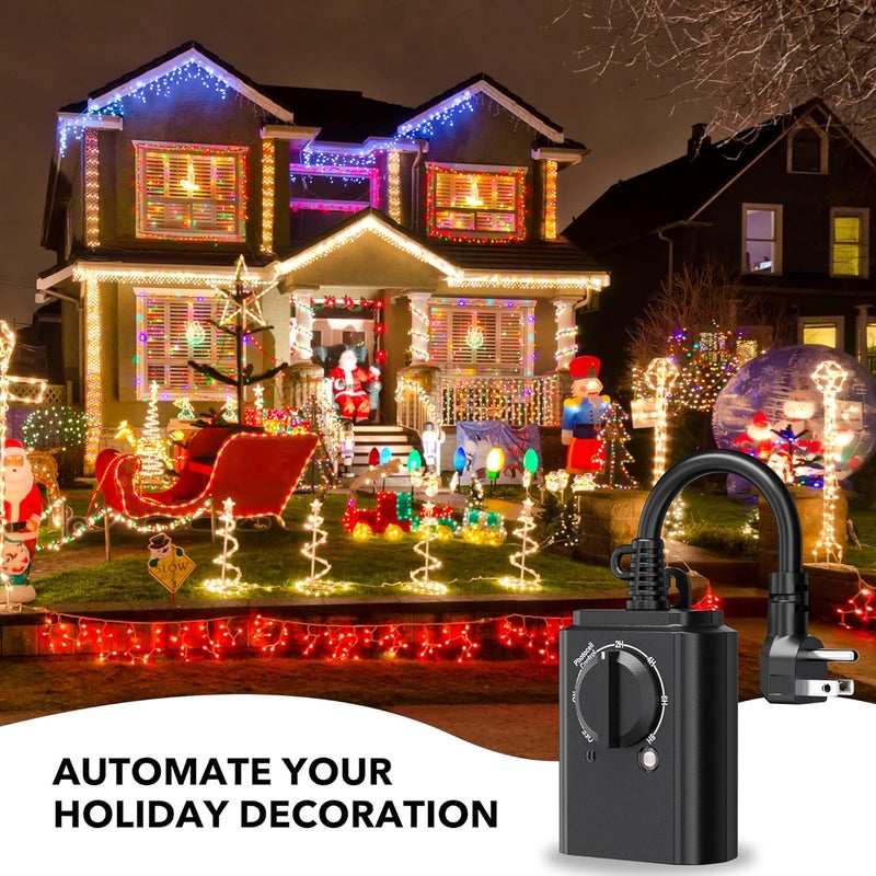 BN-LINK Outdoor Light Timer with Dusk to Dawn Sensor, Weatherproof Dual Grounded Outlets for Christmas Decorations, 15A 1/2HP ETL Listed(2 Pack) - Image 5