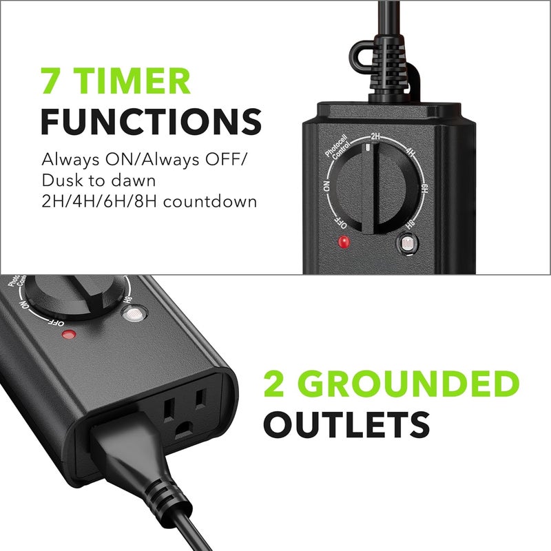 BN-LINK Outdoor Light Timer with Dusk to Dawn Sensor, Weatherproof Dual Grounded Outlets for Christmas Decorations, 15A 1/2HP ETL Listed(2 Pack) - Image 2