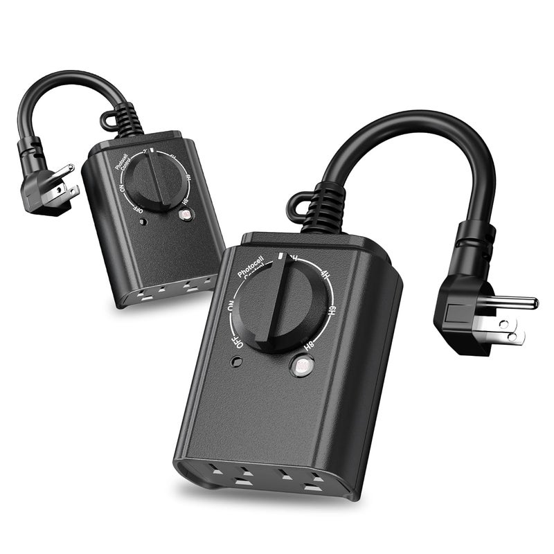BN-LINK Outdoor Light Timer with Dusk to Dawn Sensor, Weatherproof Dual Grounded Outlets for Christmas Decorations, 15A 1/2HP ETL Listed(2 Pack) - Image 1