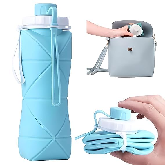 Takositio Takositio Folding Silicone Water Bottle Sports Water Bottle Outdoor Travel Portable Water Cup Running Riding Camping Hiking Kettle EasyToCarry Design And Compact Size 600 Ml Random - Image 1
