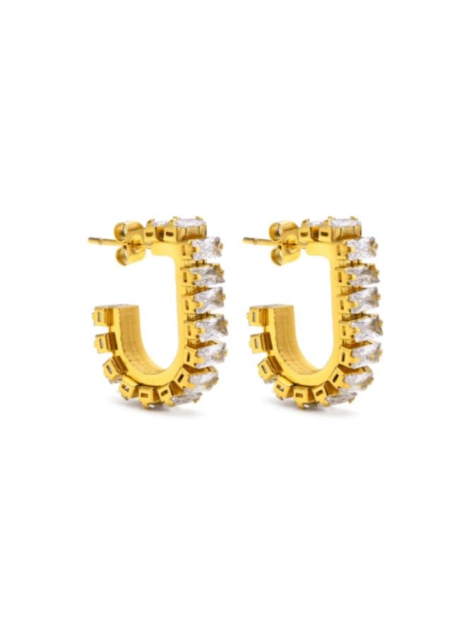 Andaazs Women’s Celestial Grace Huggie Earrings – 18K Gold-Plated Stainless Steel with White Cubic Zirconia – Everyday Waterproof Hoops - Image 2