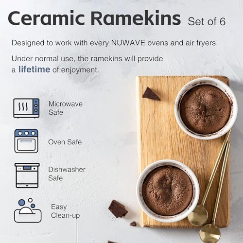 Nuwave رامكينز سيراميك نوايف 8 أونص، مجموعة من 6، تصميم أنيق كلاسيكي لخبز السوفليه، كريمة بروليه، كاسترد، بودينغ، بعرض 4.3 بوصة وارتفاع 2 بوصة، آمن للاستخدام في الميكروويف، الفرن وغسالة الصحون، أبيض عاجي (6) - Image 2