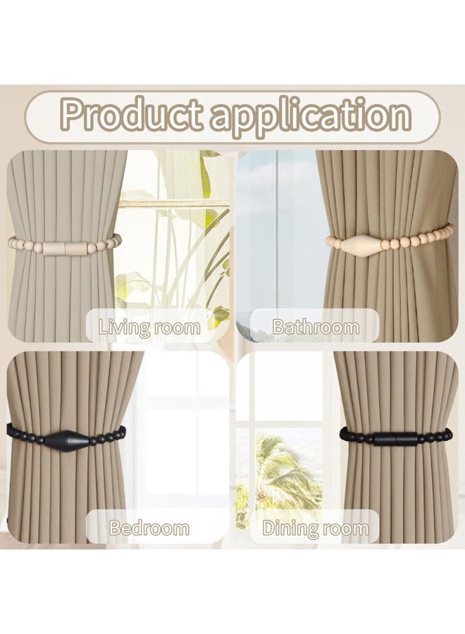 Meplait 2 Pack Magnetic Curtain Tiebacks, Wooden Bead Curtain Holdbacks Adjustable Decorative Tie Backs for Living Room, Bedroom, Nursery Decor (2, Black) - Image 4
